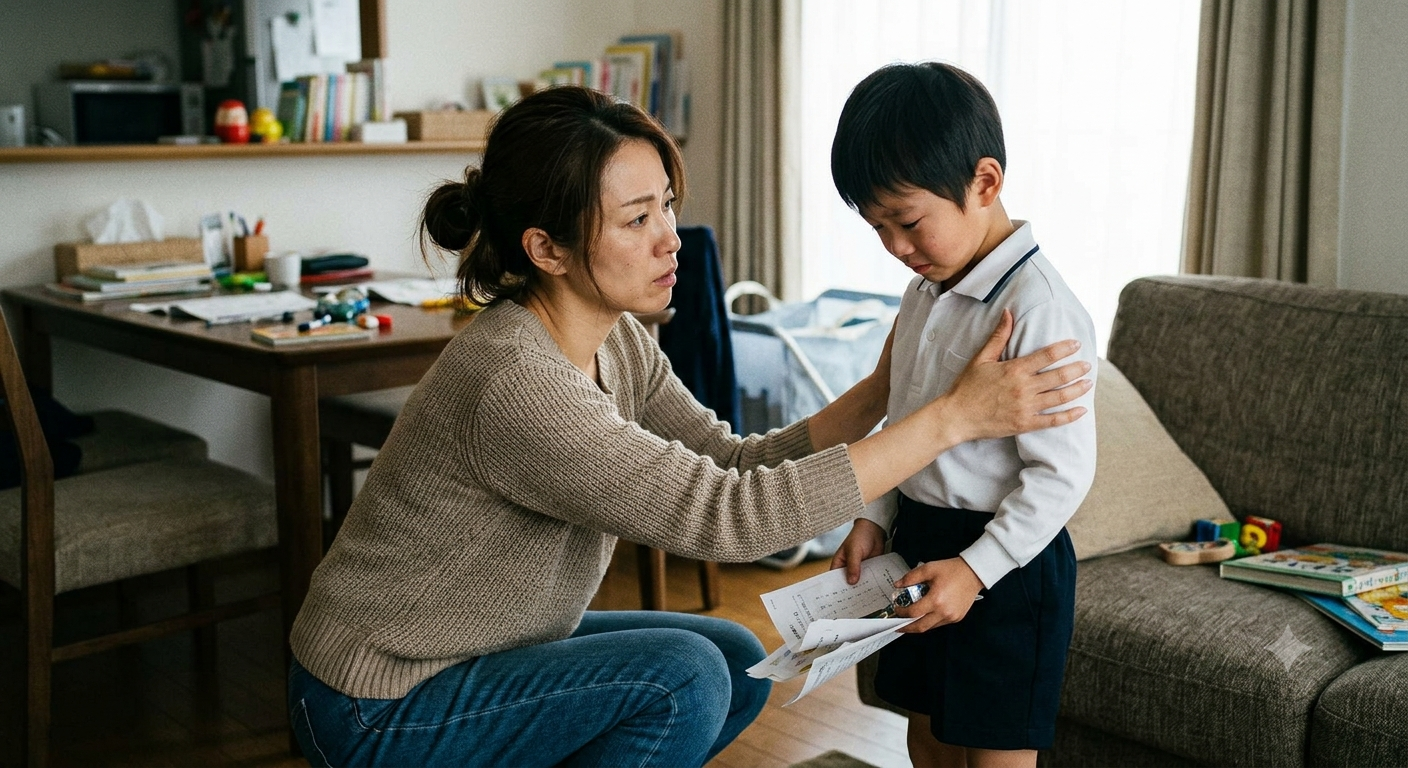 宿題のことで子どもに繰り返し注意する母親