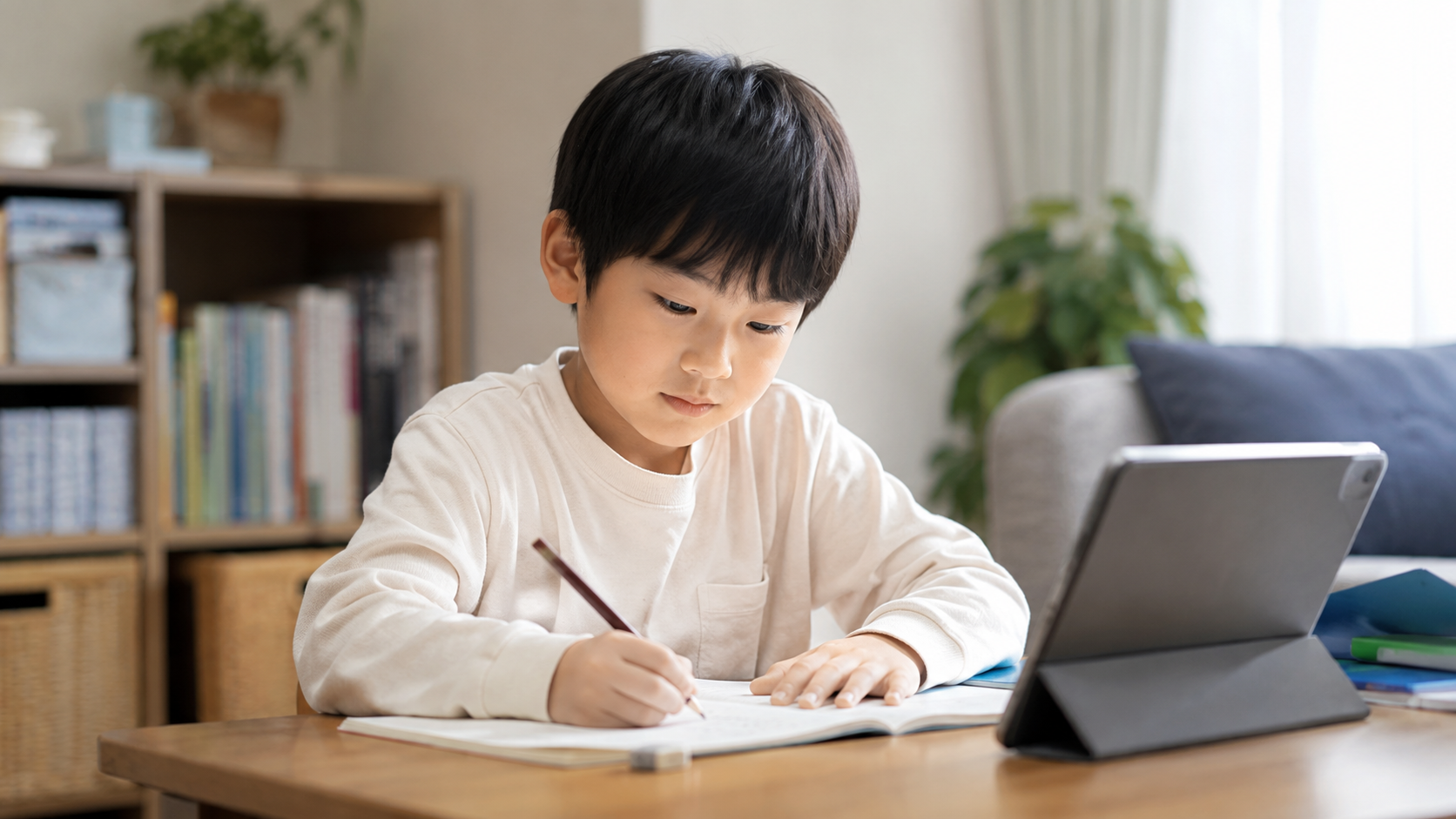 場面緘黙の子が自宅で自分のペースで学ぶ様子