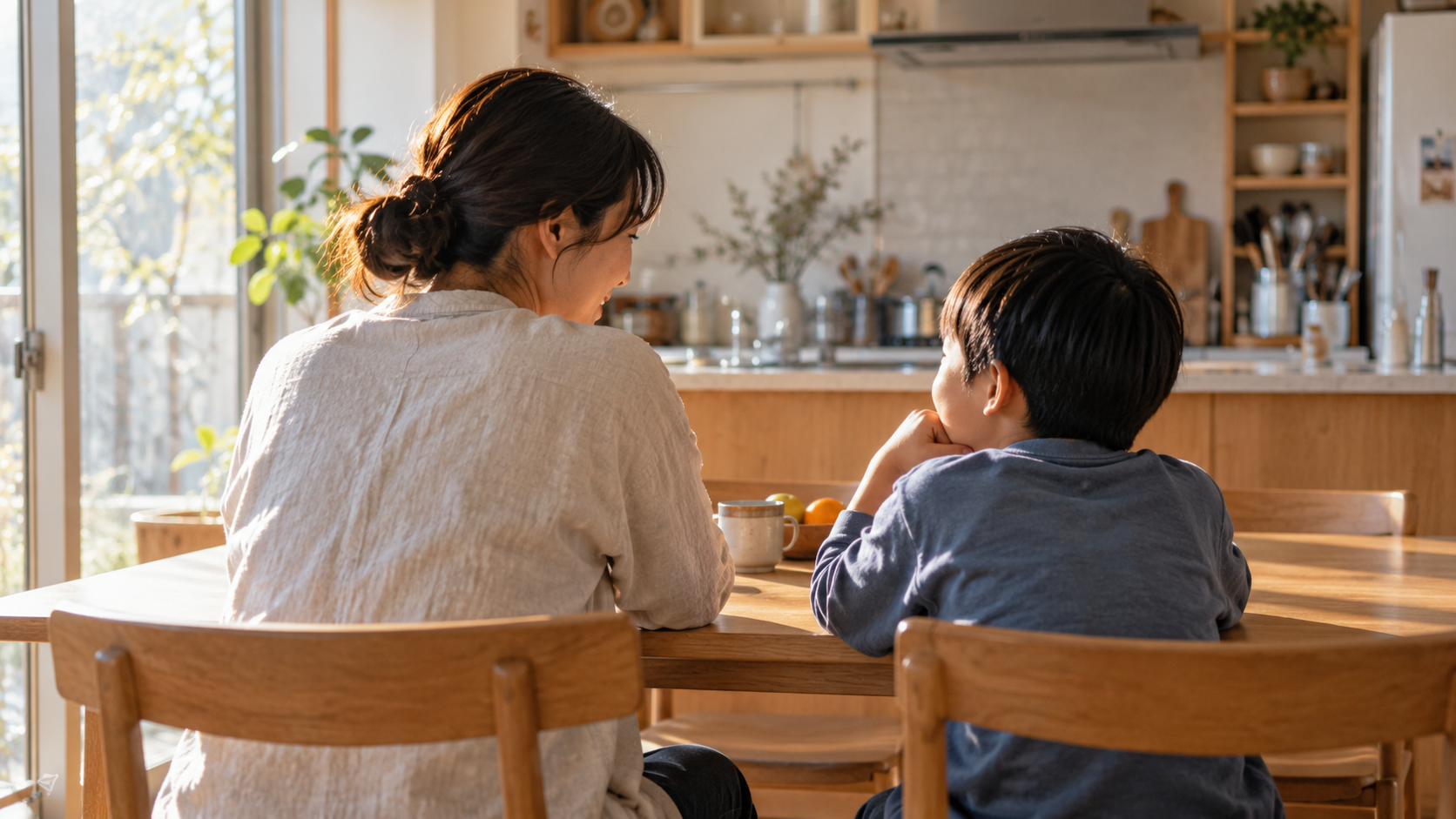 保護者と子どもが落ち着いて話す様子