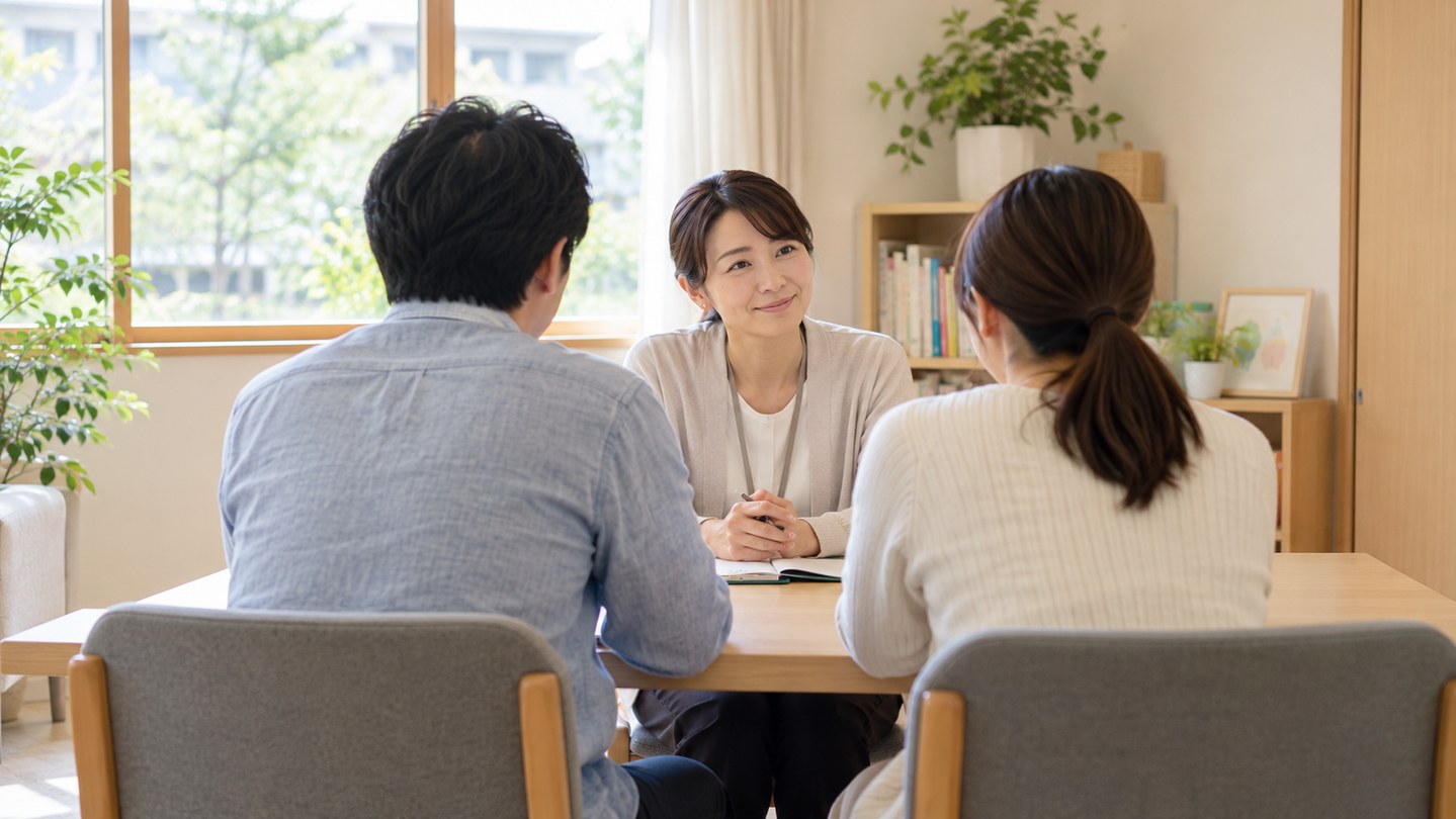安心できる場所で相談者が話を聞いてもらう様子
