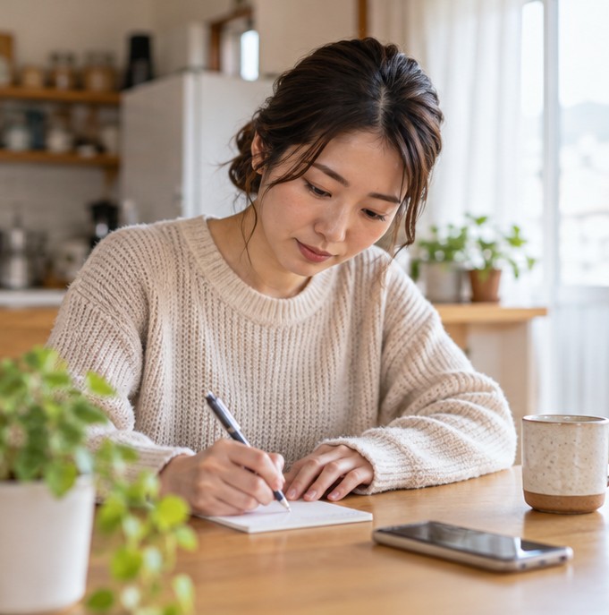 家族が相談したいことをメモに整理している様子
