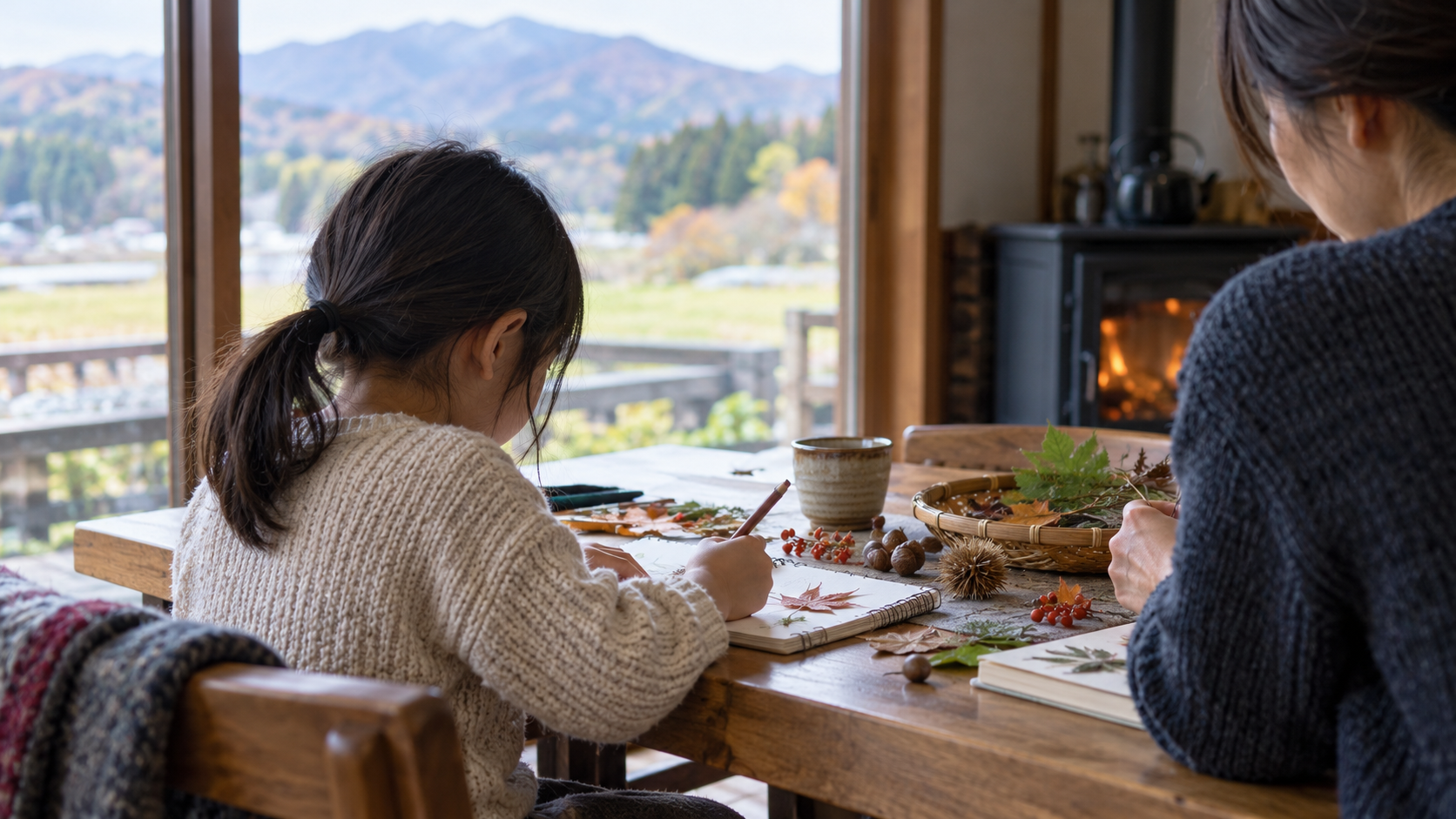 藤里町の記事用イメージ。家庭で学ぶ親子を描いた生成画像で、実在の人物・施設ではありません