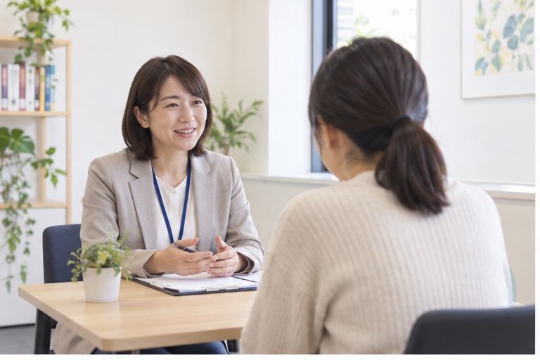 由仁町で相談先と話すイメージ