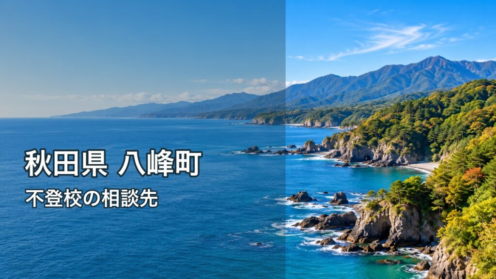 秋田県八峰町の海岸と白神山地を背景にした不登校相談先の記事サムネイル