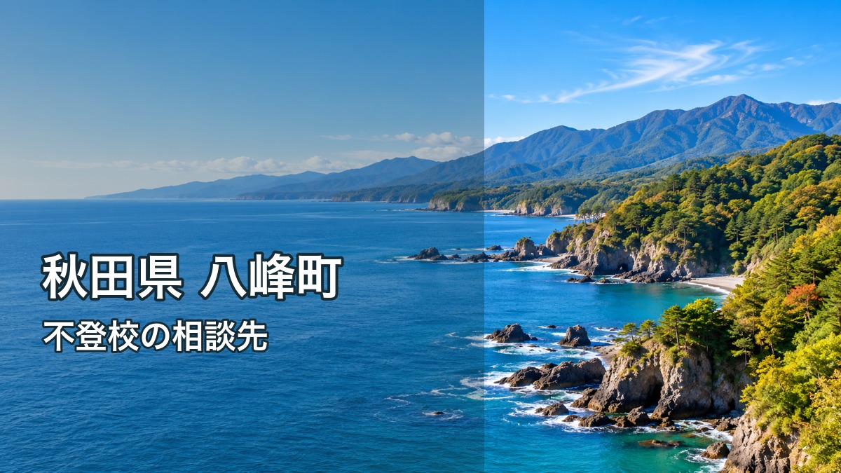 秋田県八峰町の海岸と白神山地を背景にした不登校相談先の記事サムネイル