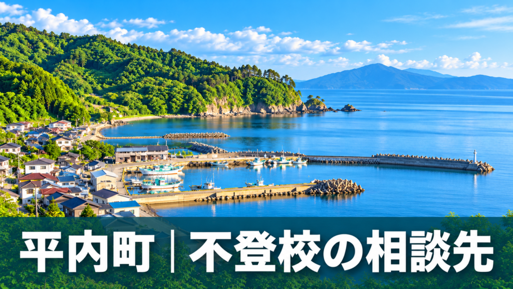 平内町の海沿いの港と森の風景を背景にした不登校相談先の記事サムネイル