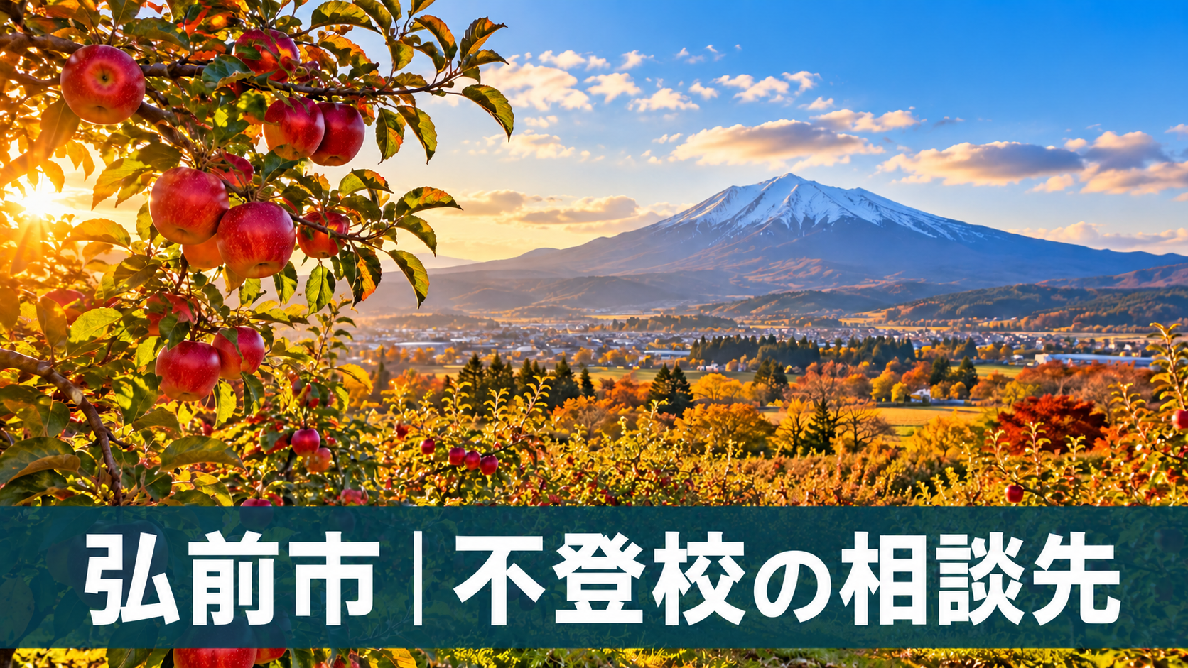 弘前市のりんご園と岩木山を背景にした不登校相談先の記事サムネイル
