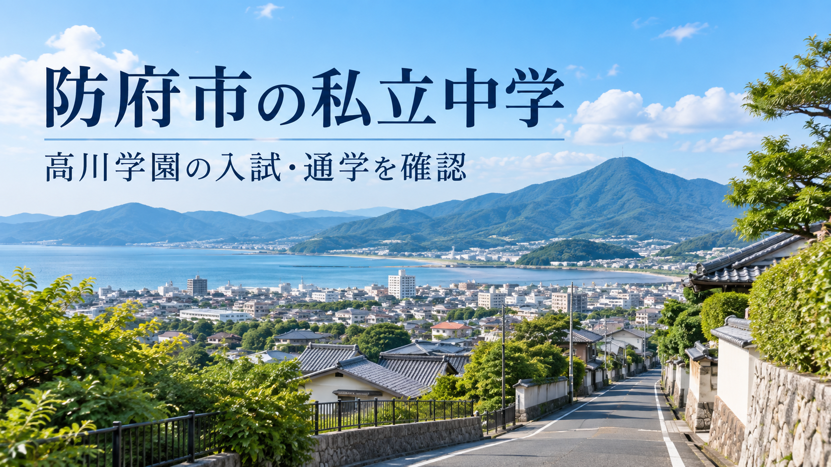防府市の私立中学と高川学園中学校の入試・通学を紹介するAI生成の地域風景