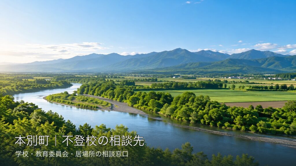 自治体ごとに異なる明るい北海道の風景と不登校相談先の文字入りサムネイル