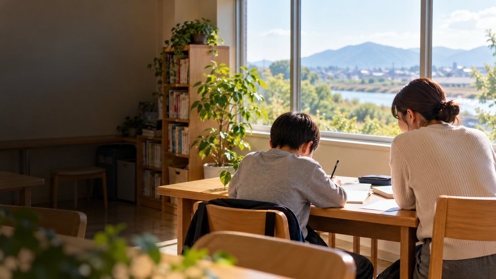保護者と子どもが相談先を一緒に探すイメージ