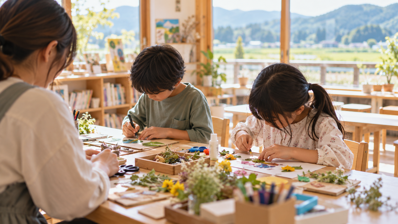 川西町向けに作成した、地域の学びの場で工作をする子どもたちのCTA背景写真
