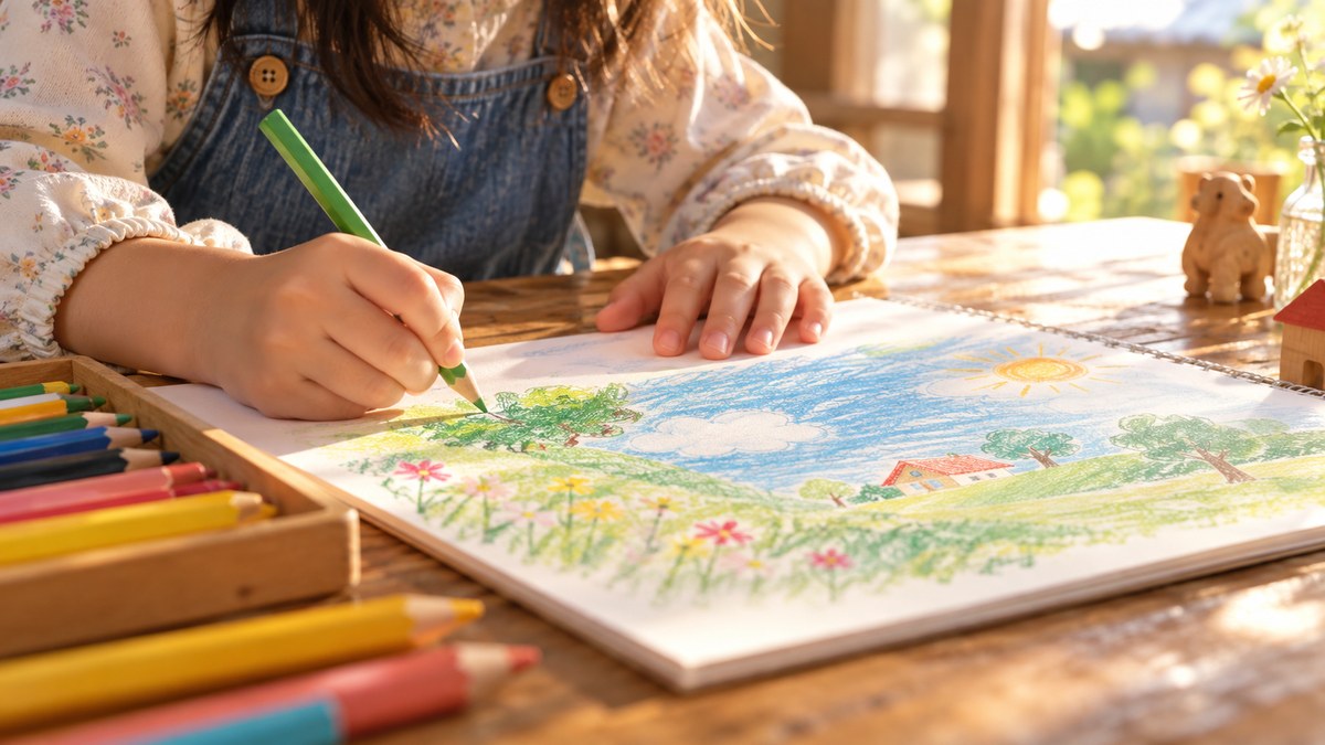 机に向かい活動する子どもの手元