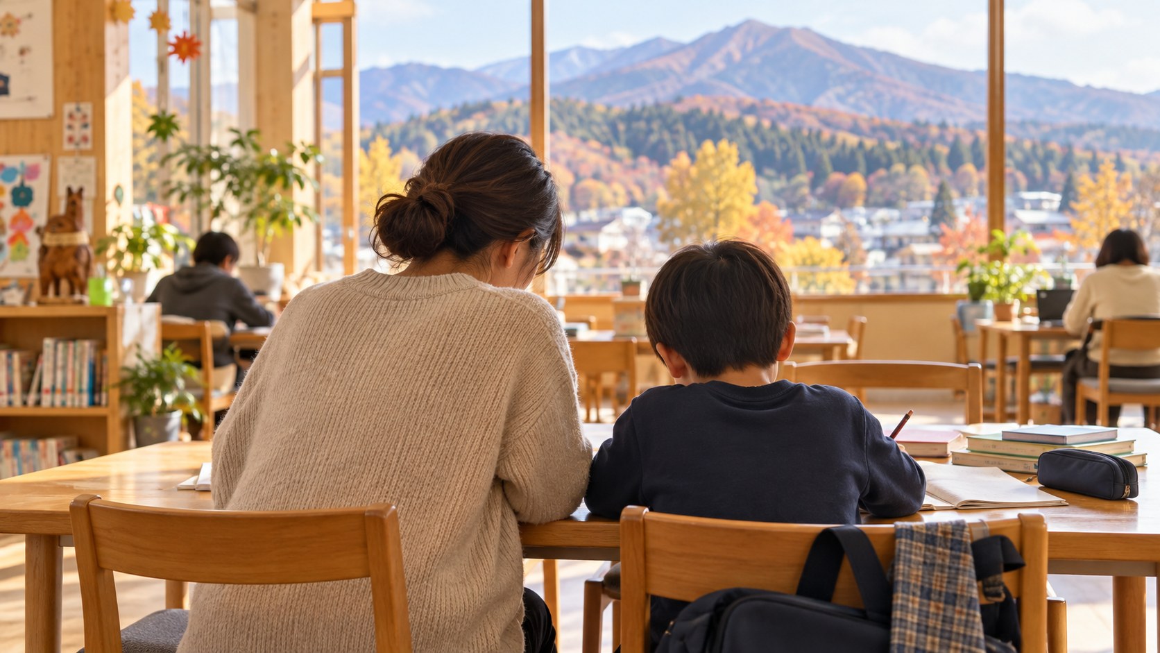 地域の学びの場で自分のペースについて相談する親子のイメージ