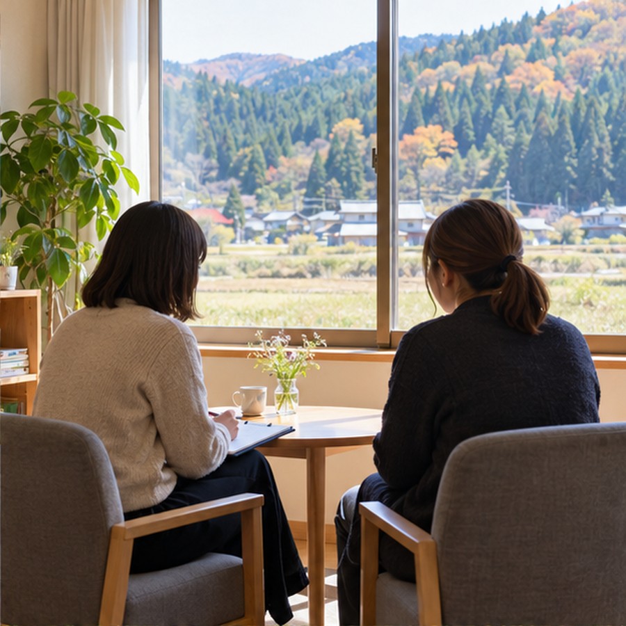 保護者が相談できる落ち着いた室内のイメージ