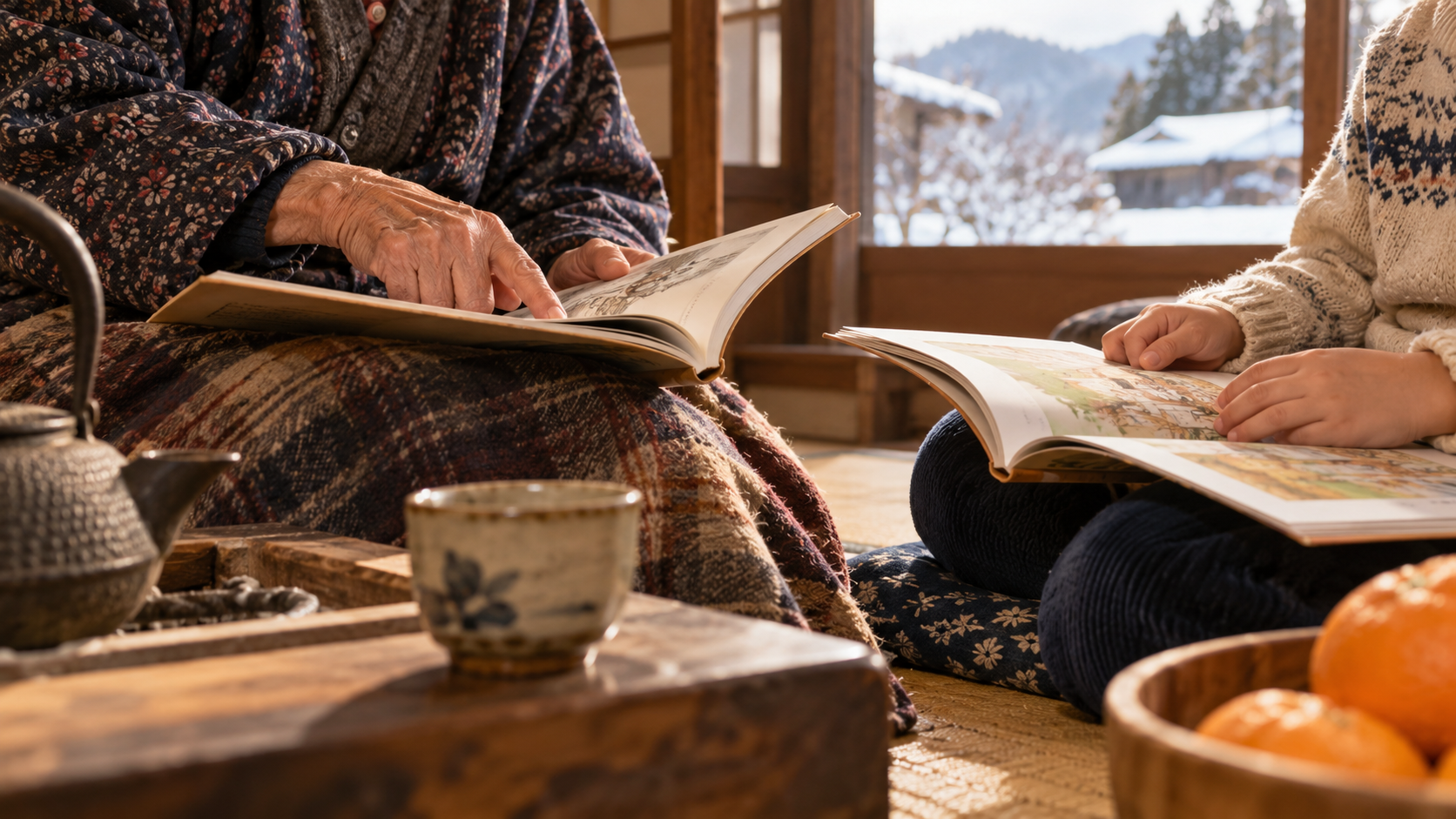 小坂町の記事用イメージ。家庭で学ぶ親子を描いた生成画像で、実在の人物・施設ではありません