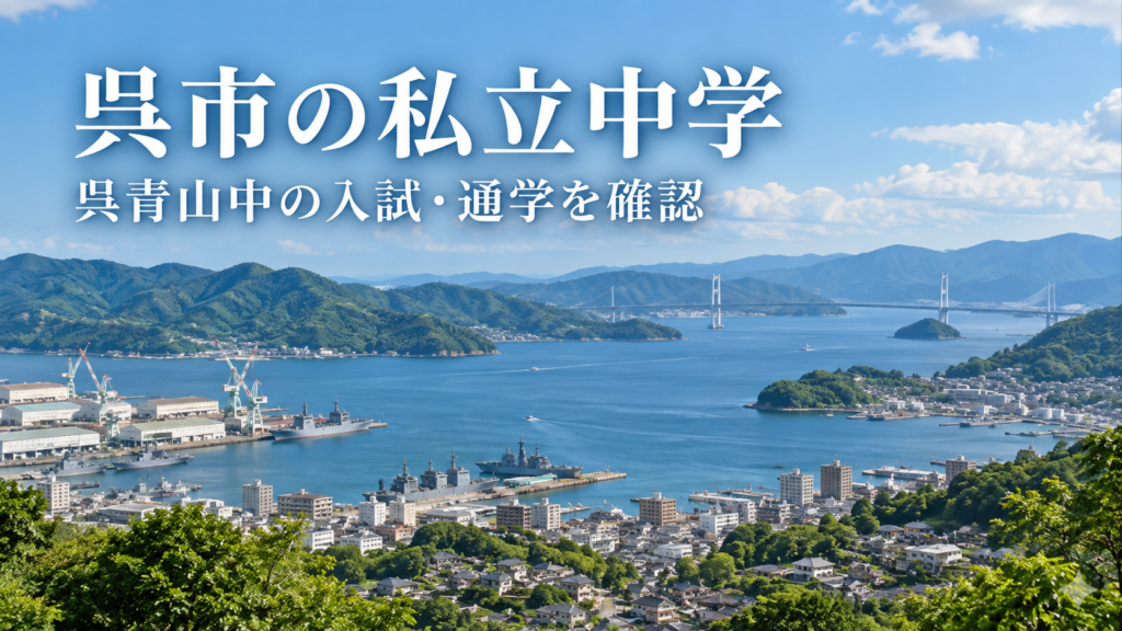 呉市の私立中学と呉青山中学校の入試・通学を紹介するAI生成の地域風景