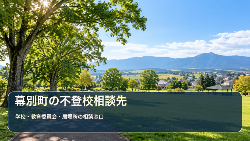 明るい風景に自治体名と不登校相談先の文字を重ねたサムネイル
