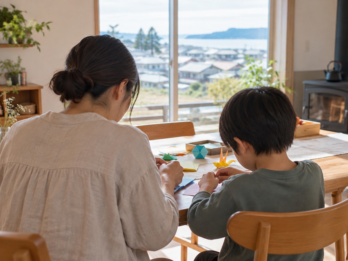 三種町で家族が学び場を相談するイメージ。記事用に生成したイメージで、実在の人物・施設ではありません