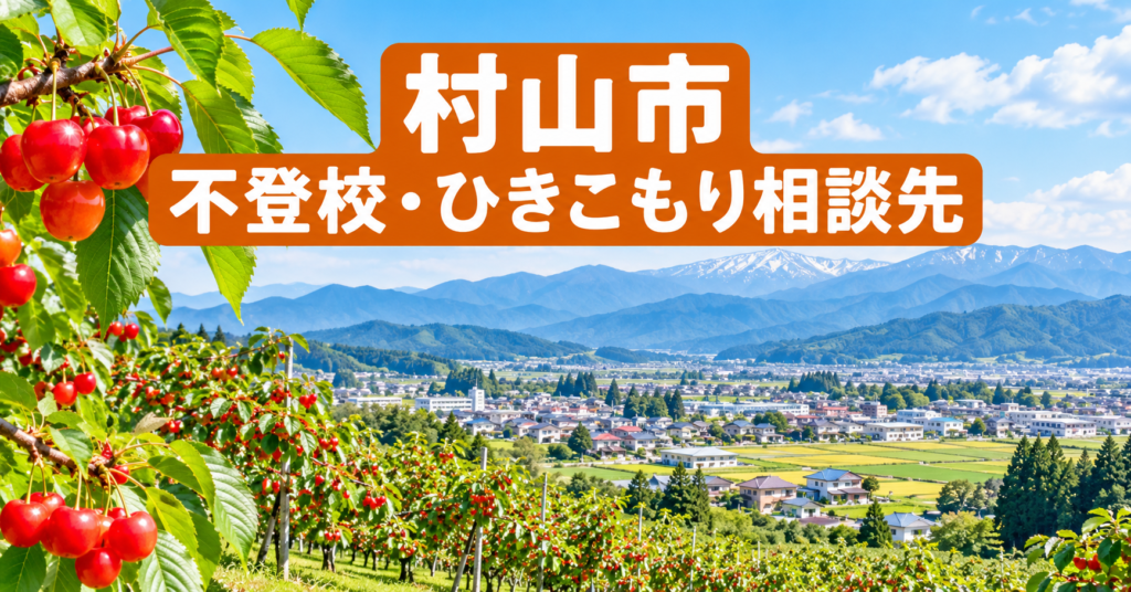 村山市の不登校・ひきこもり相談先。山形県村山市のさくらんぼ畑と山並み
