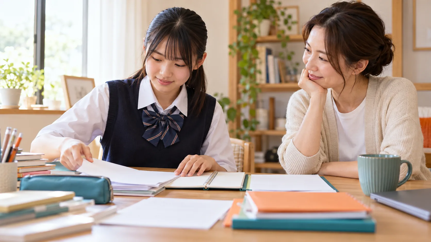 中学生が課題と予定をノートで整理するイメージ