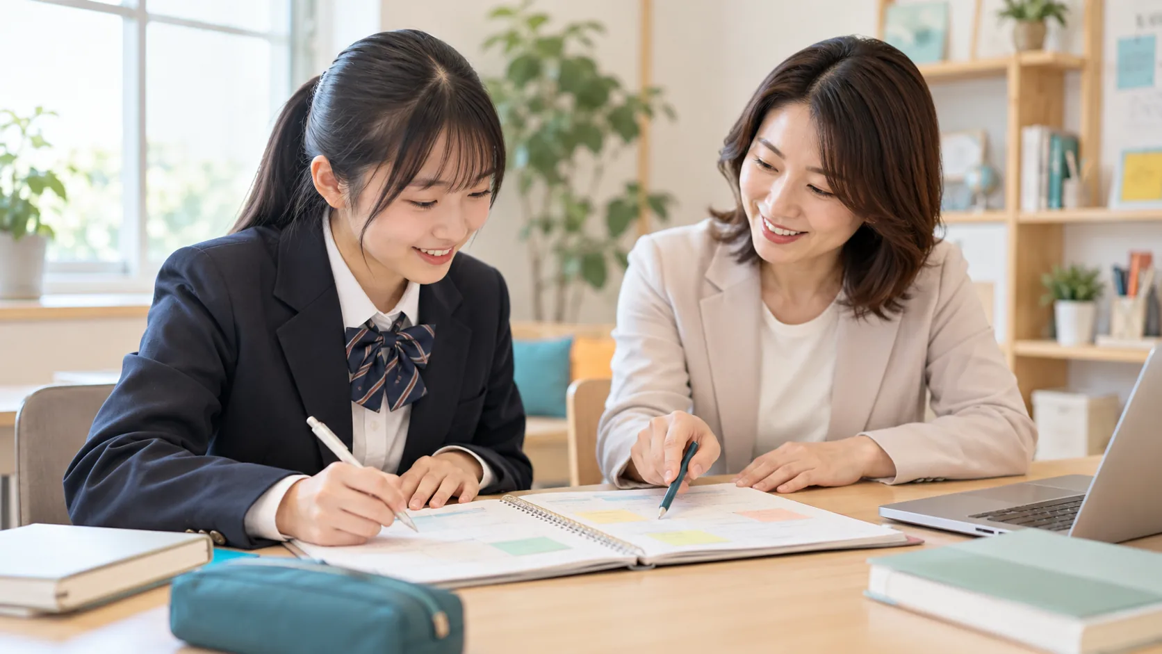 高校生が学校の担当者と進路を相談するイメージ