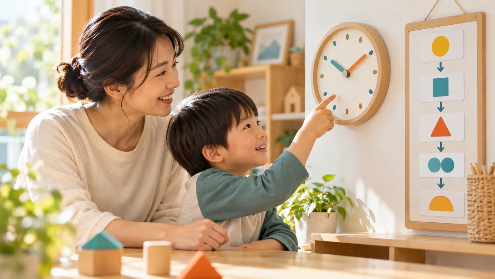 保護者と子どもが活動の切り替えを確認するイメージ