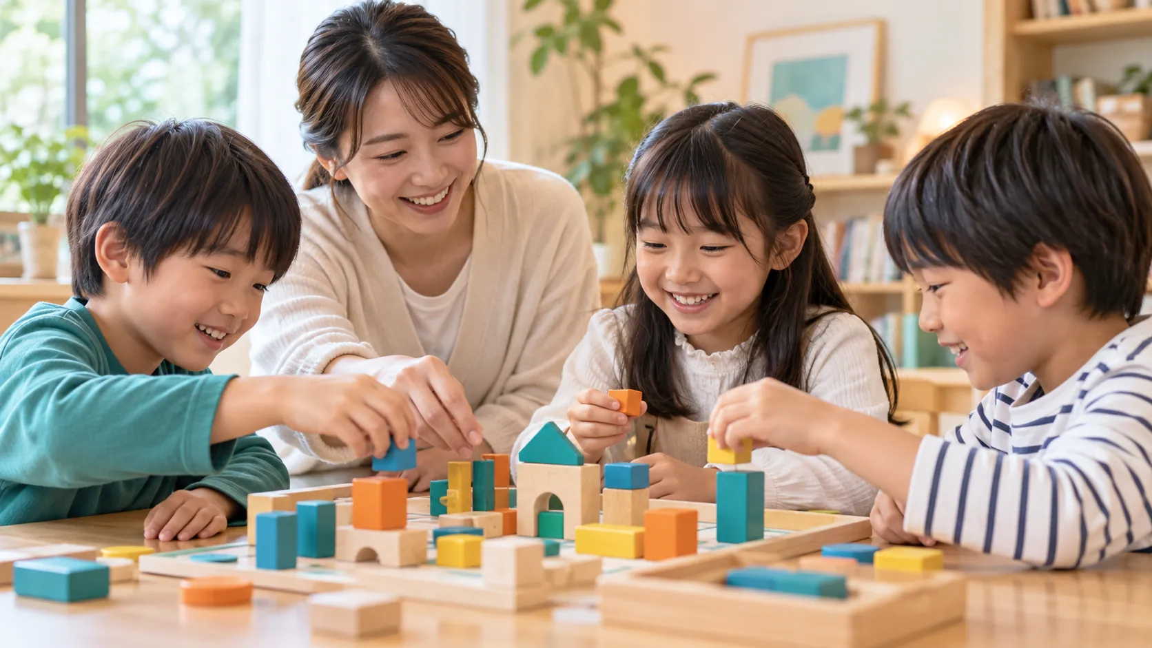 友達との会話を大人がそばで見守るイメージ