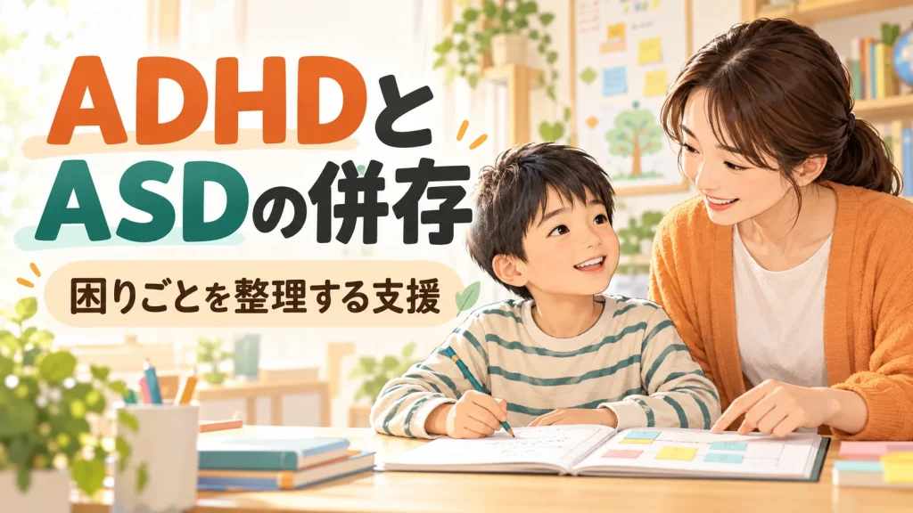 ADHDとASDが併存する子どもの学校生活｜支援の工夫｜タイトル入りサムネイル（AI生成）