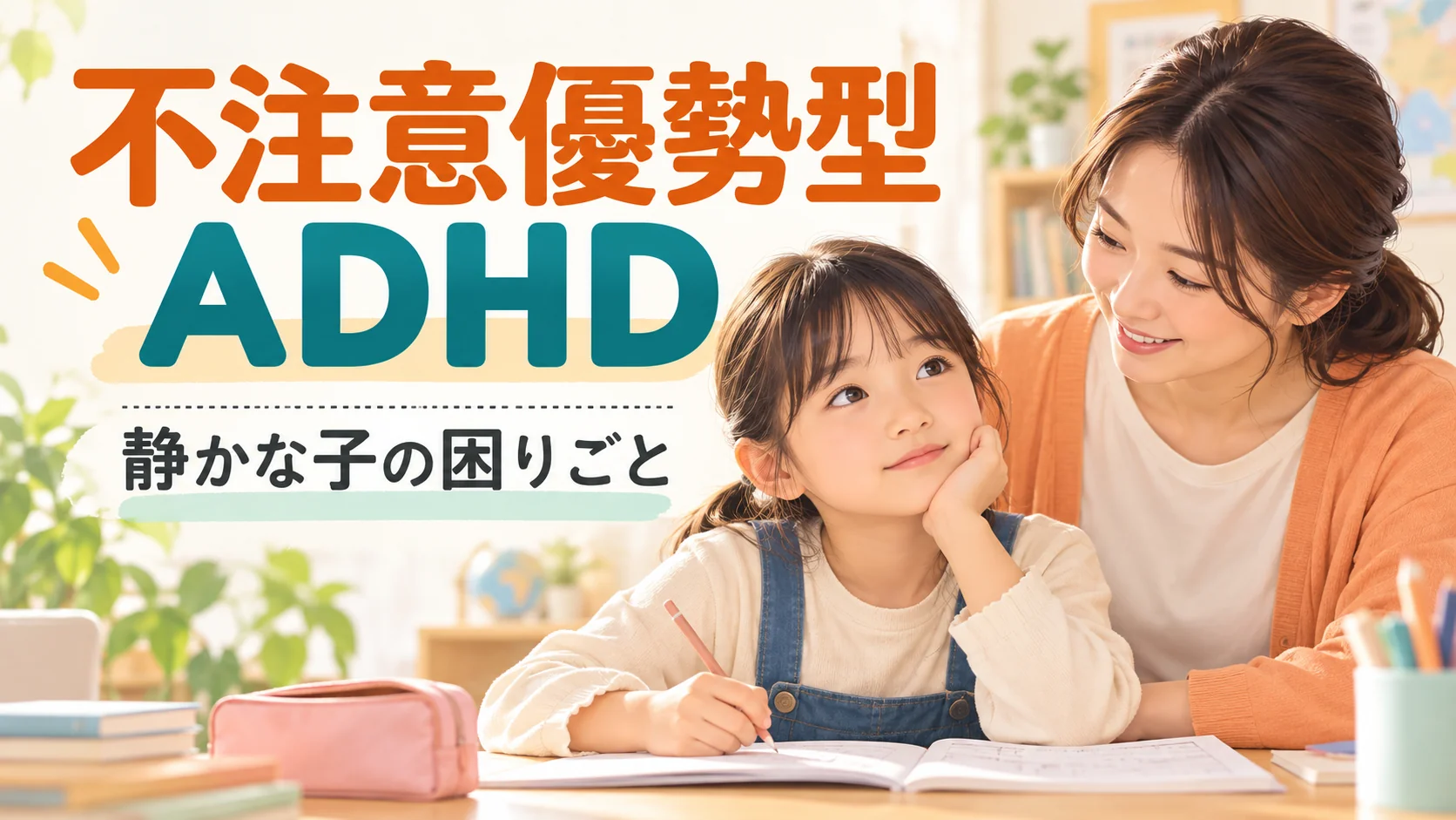 不注意優勢型ADHDの子ども｜見逃されやすい学校の困りごと｜タイトル入りサムネイル（AI生成）