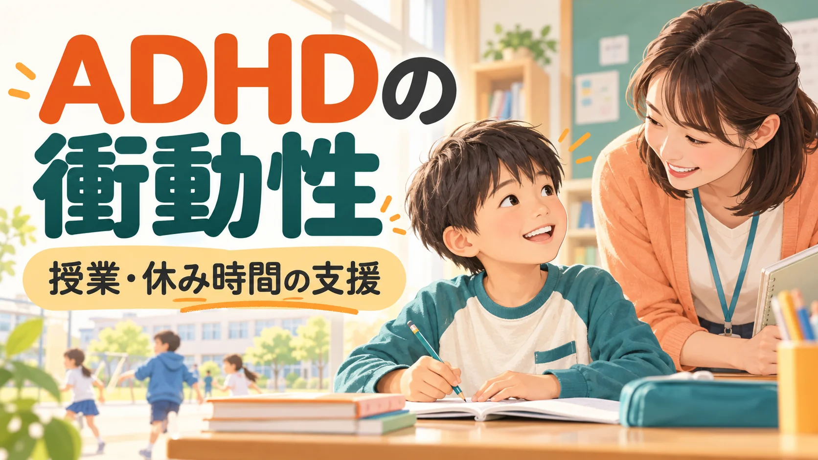 ADHDの衝動性とは？授業・休み時間のトラブルと関わり方｜タイトル入りサムネイル（AI生成）
