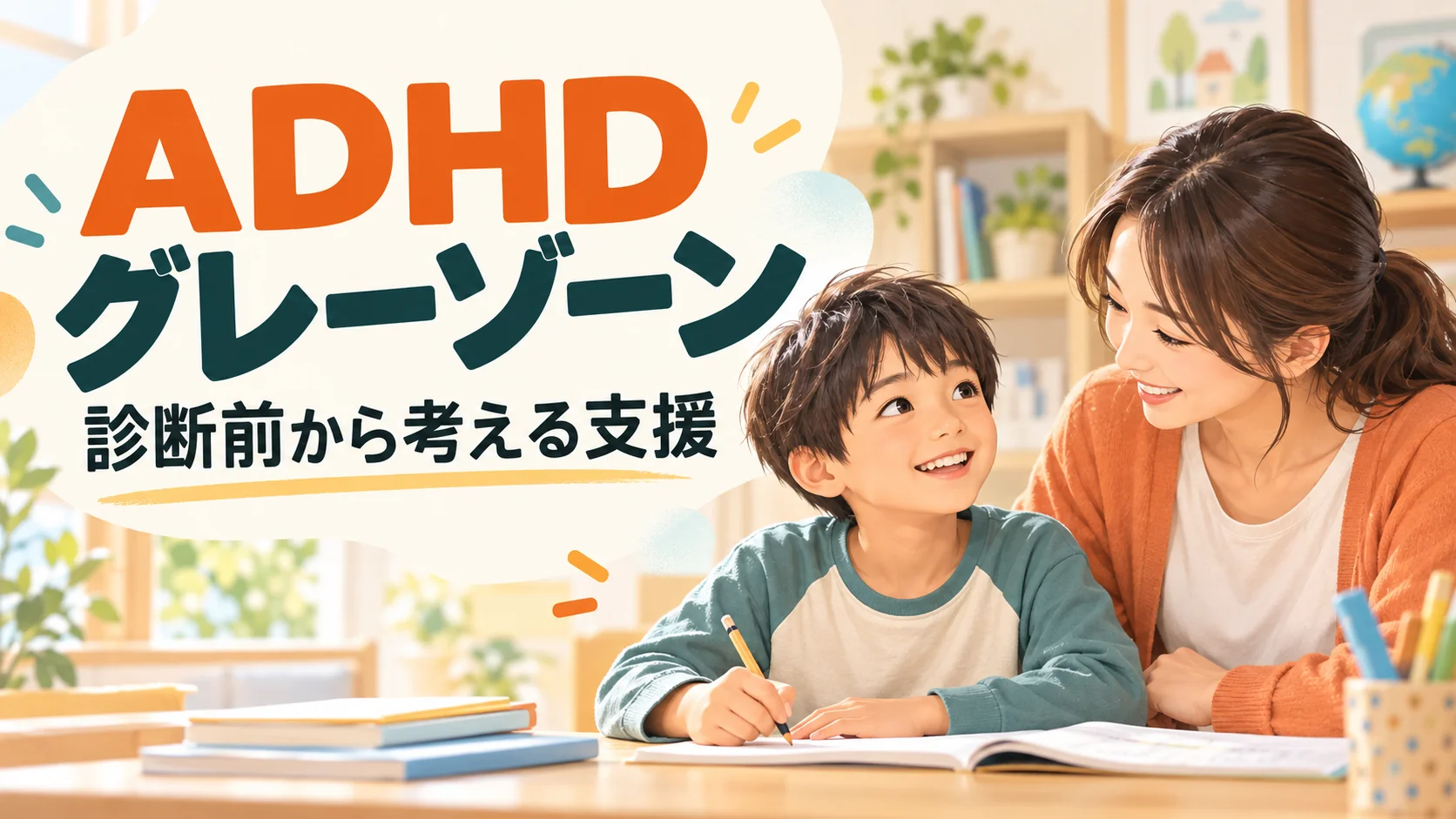 ADHDグレーゾーンの子ども｜診断がなくても学校で困るとき｜タイトル入りサムネイル（AI生成）
