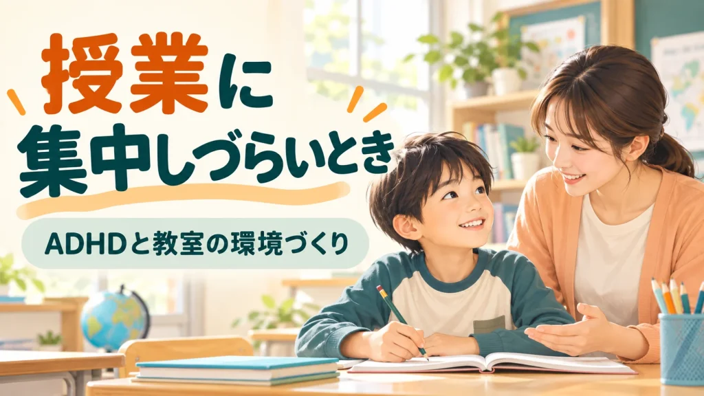 ADHDの子どもが授業に集中できない理由と環境づくり｜タイトル入りサムネイル（AI生成）