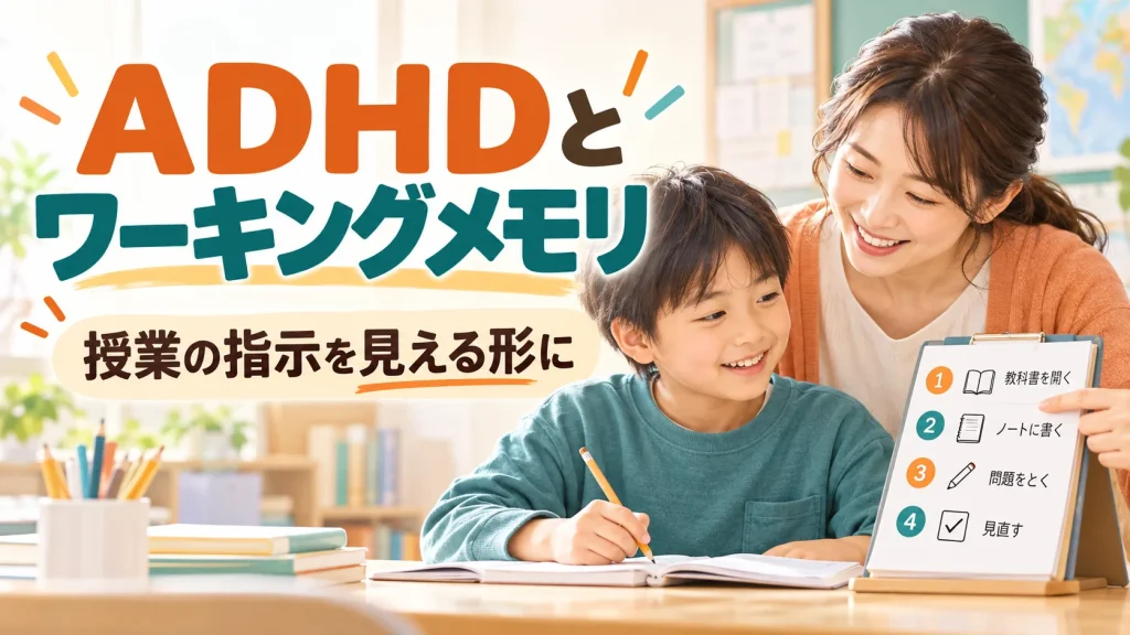 ADHDとワーキングメモリ｜授業の指示を忘れる子の支援｜タイトル入りサムネイル（AI生成）