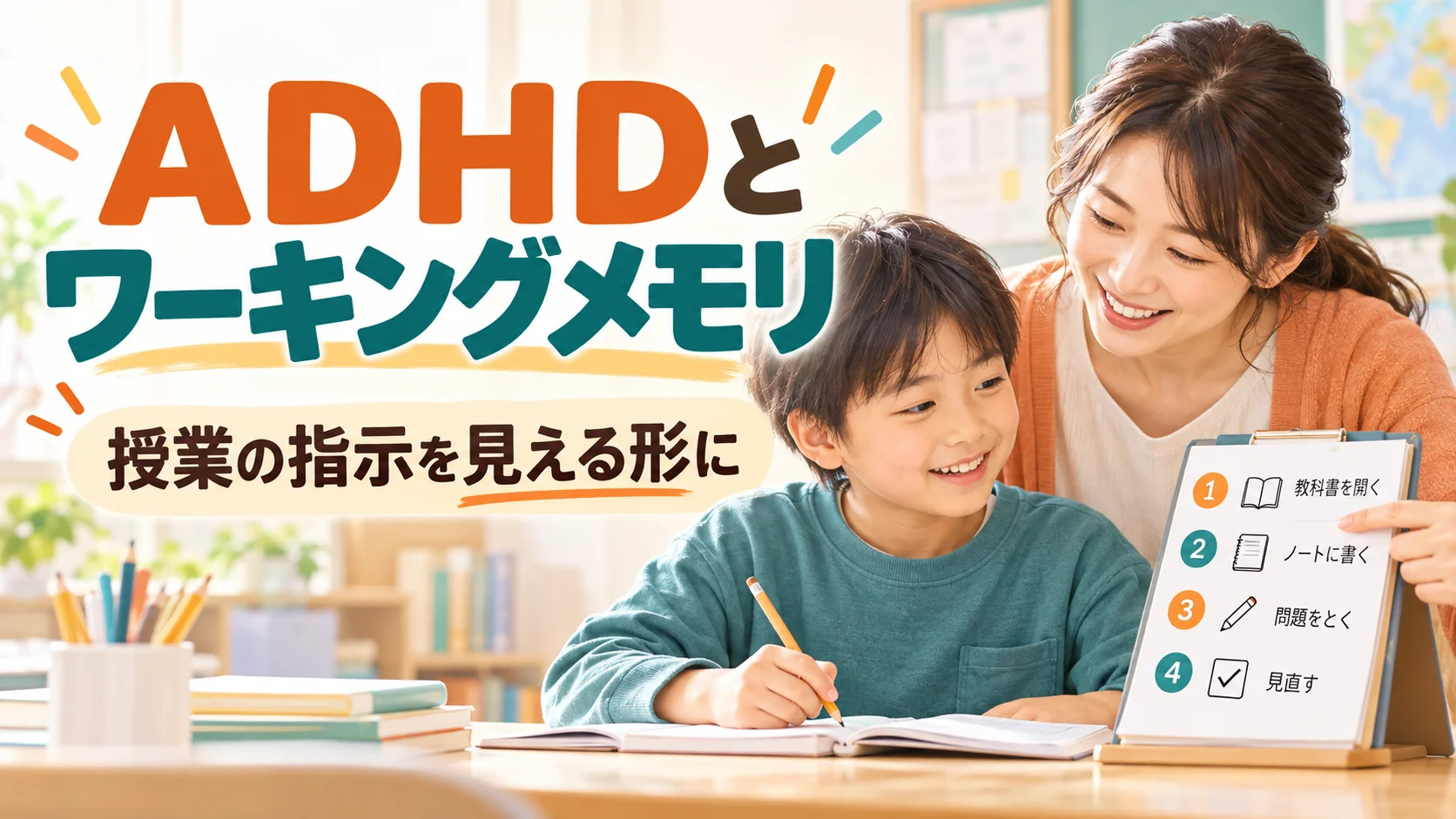 ADHDとワーキングメモリ｜授業の指示を忘れる子の支援｜タイトル入りサムネイル（AI生成）