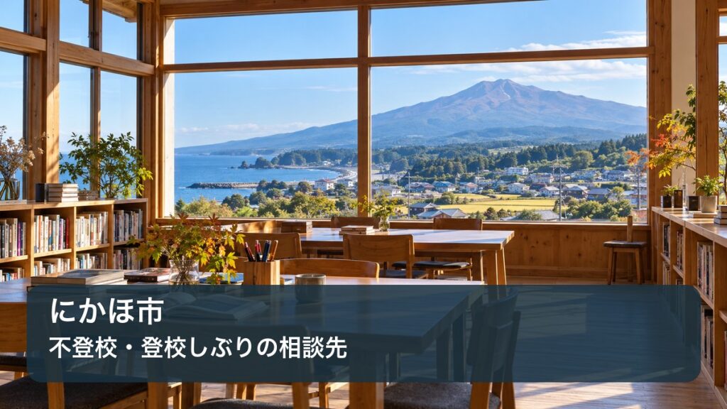 鳥海山と日本海を望む学びの居場所をイメージしたにかほ市記事のサムネイル