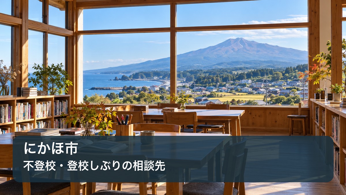 鳥海山と日本海を望む学びの居場所をイメージしたにかほ市記事のサムネイル