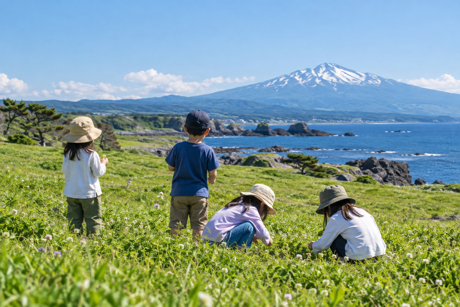 秋田沿岸で自然の中に過ごす子どもたち