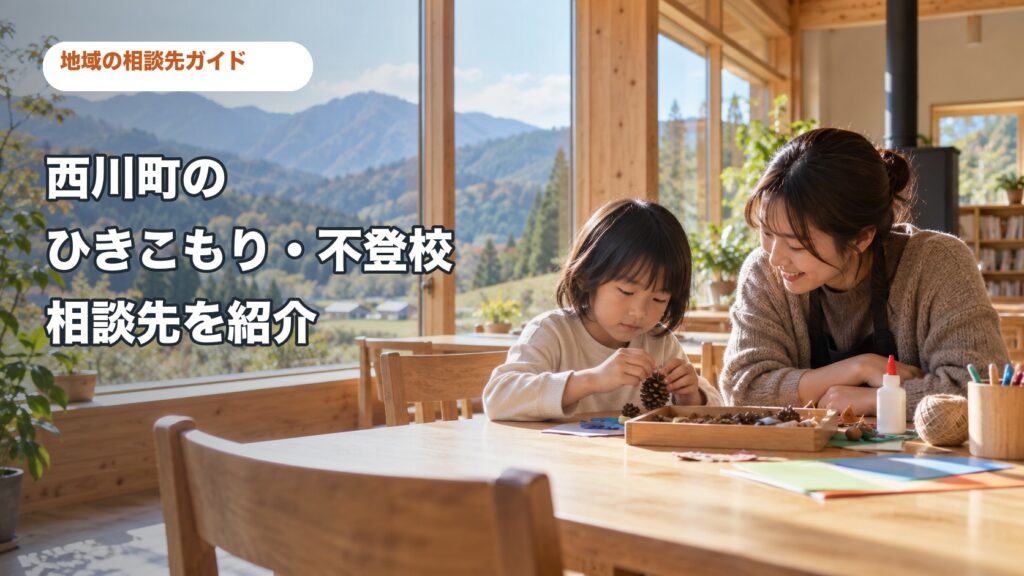 西川町のひきこもり・不登校相談先を紹介するサムネイル。子どもの居場所で過ごす様子