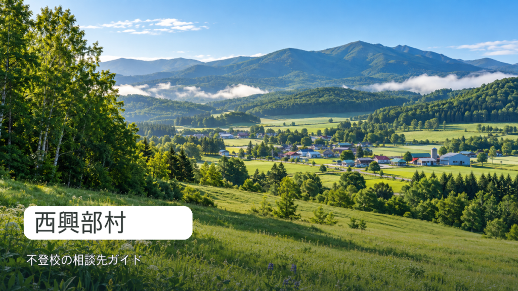 西興部村の生成風景を背景にした不登校相談先ガイド