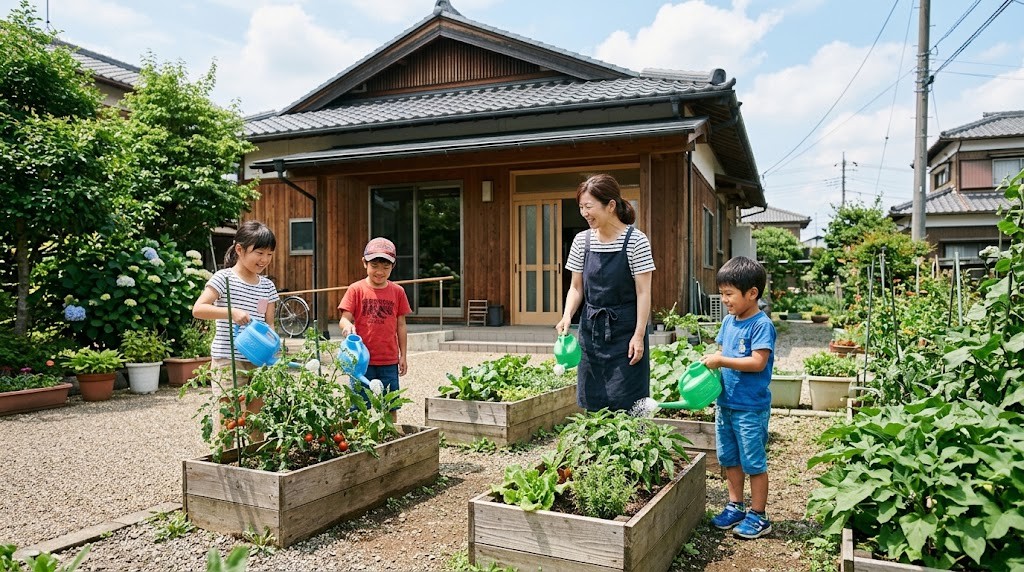 フリースクールで野菜に水をやる子どもたち（春日井市の記事・イメージ）