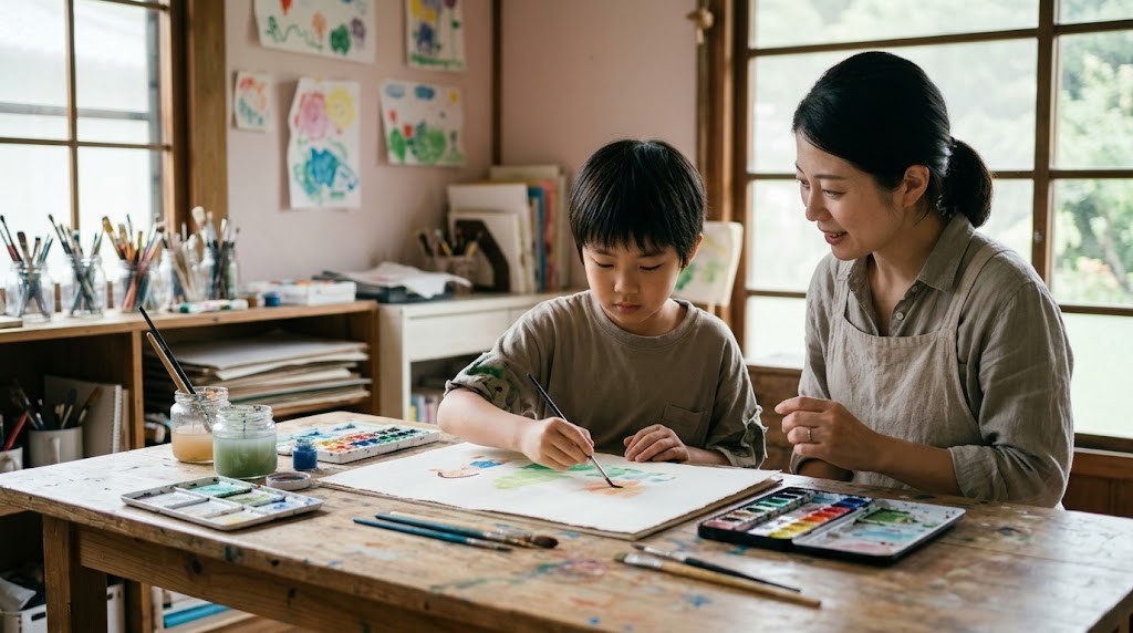小山市から通えるフリースクールで子どもがアート活動をしている場面（イメージ）