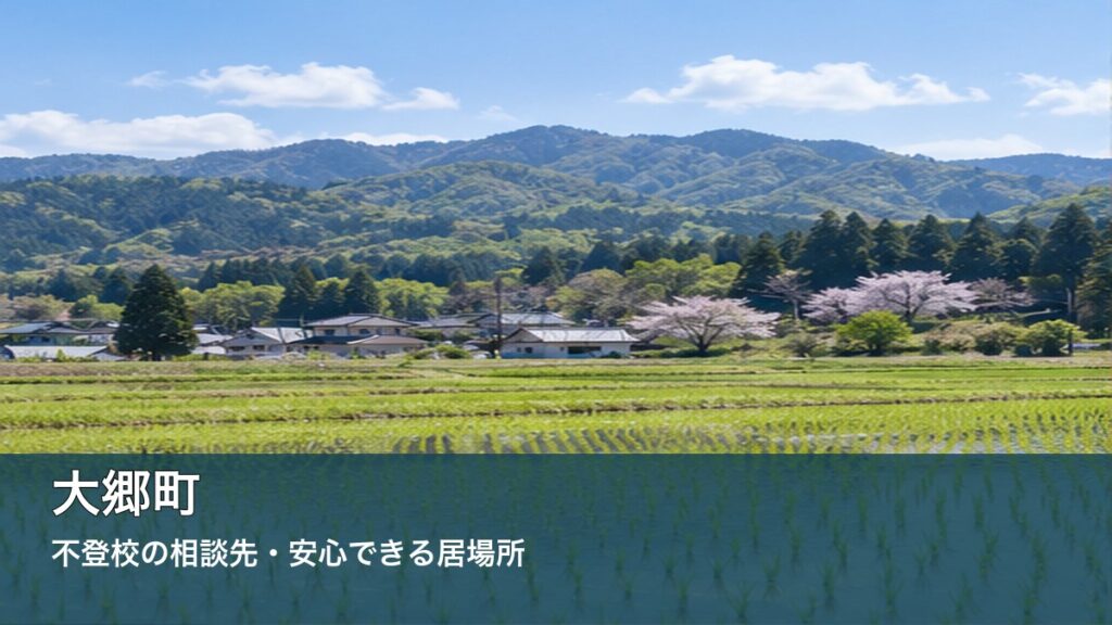 大郷町の田園風景に重ねた不登校相談先の案内