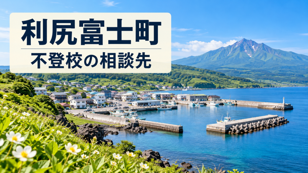 利尻富士町の不登校相談先を案内する文字入りの明るい風景画像