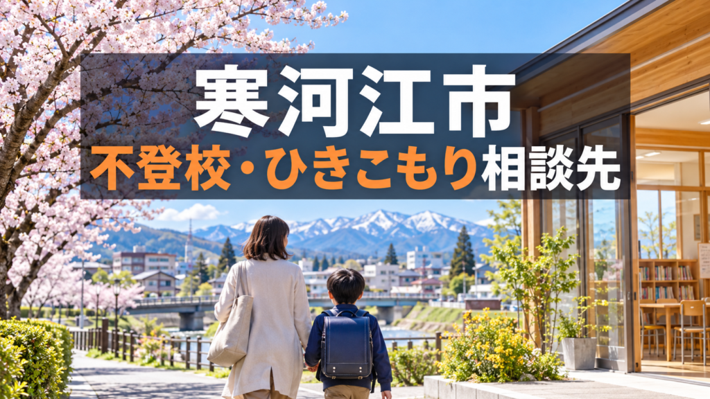 桜並木と山並みを背景にした寒河江市の不登校・ひきこもり相談先記事サムネイル