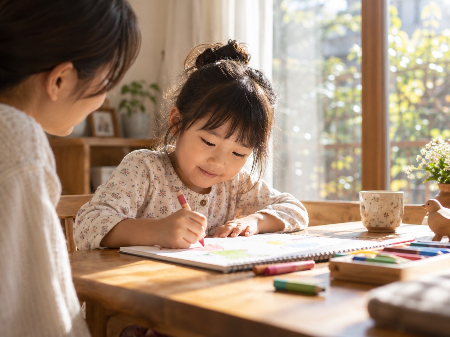 七ヶ宿町で自宅の窓辺に座り気持ちを整える子ども