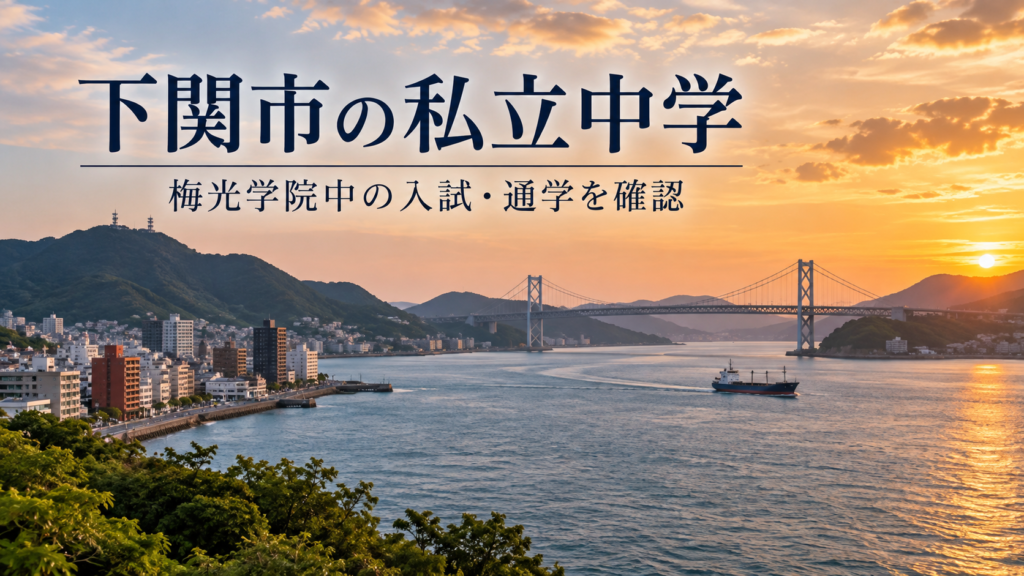 下関市の私立中学と梅光学院中学校の入試・通学を紹介するAI生成の地域風景
