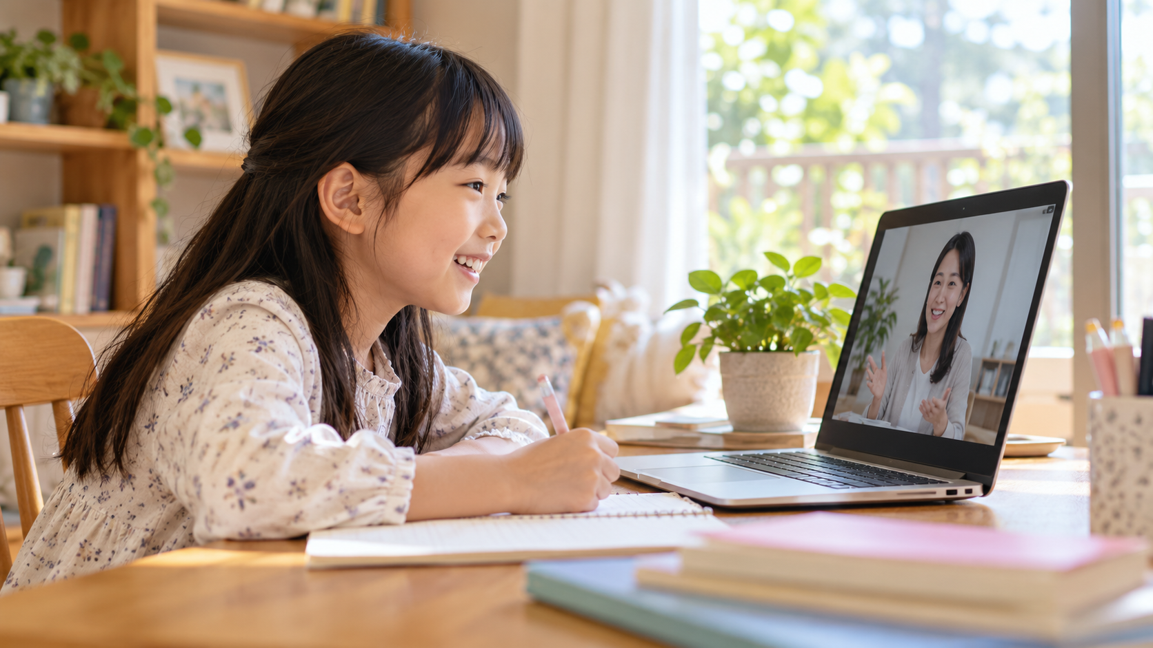 自宅からオンラインの学びに参加する子どものイメージ
