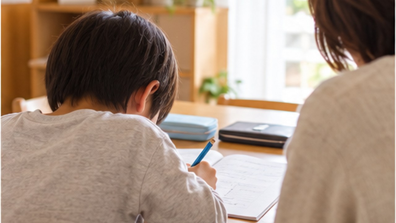 家庭で落ち着いて学ぶ様子