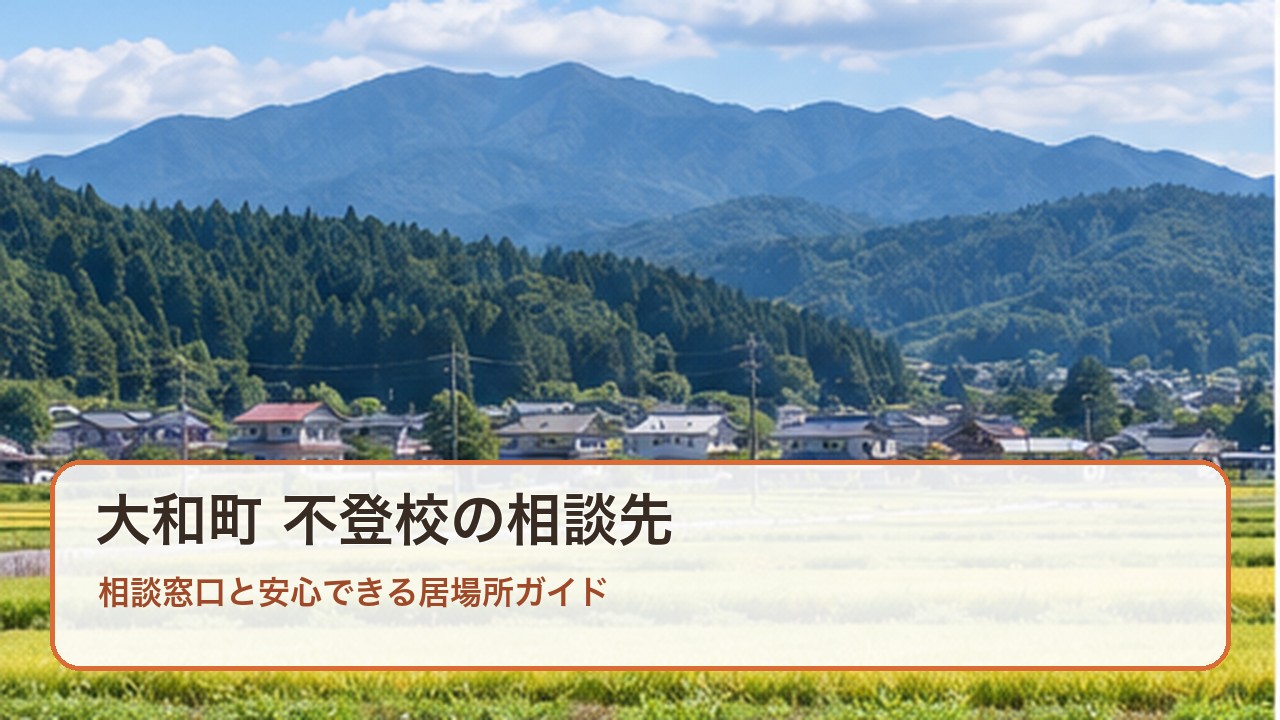 大和町の田園と山並み、不登校相談先を案内する記事の表紙