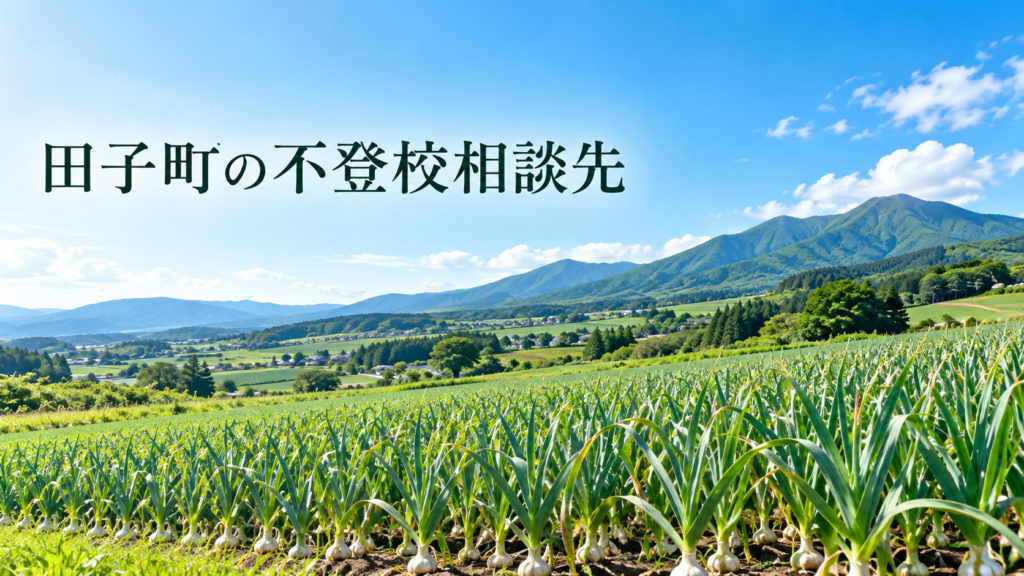 田子町のにんにく畑と山並みを描いた不登校相談先記事のサムネイル